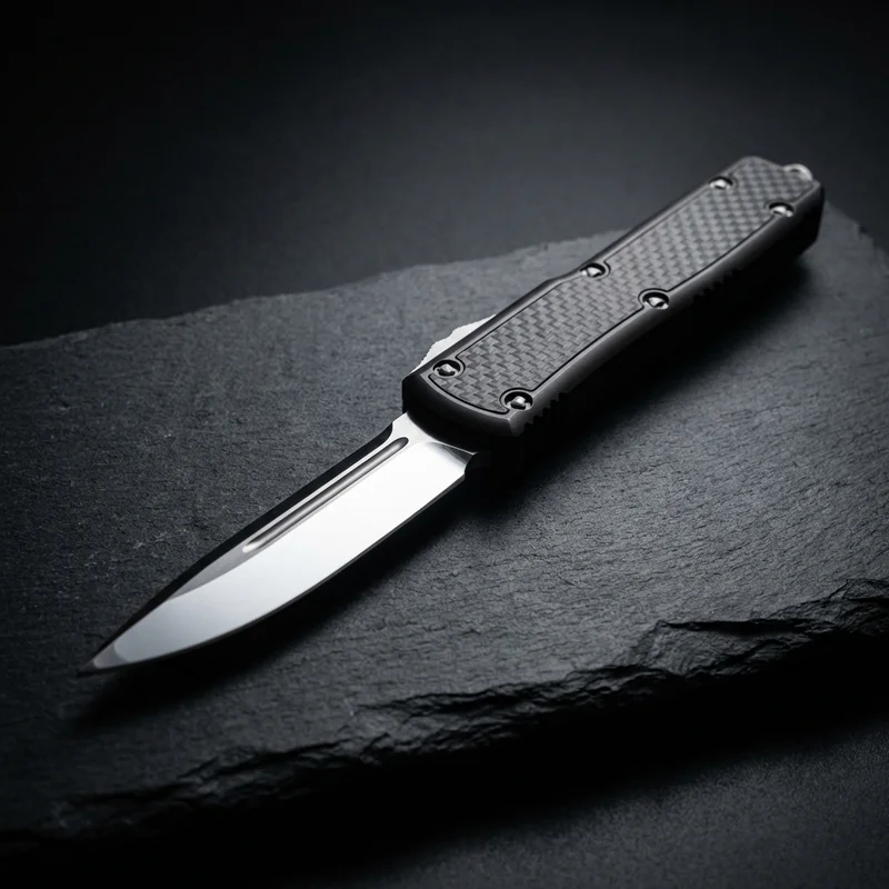 Microtech Ultratech — Elmax OTF Automatic Knife Carbon Fiber Inlay - 1