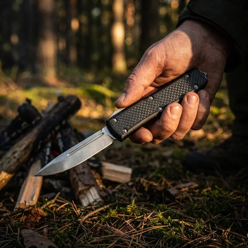 Microtech Ultratech — Elmax OTF Automatic Knife Carbon Fiber Inlay - 5