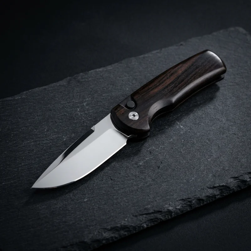 Pro-Tech Godson — 154CM Automatic Knife Ebony Wood Handle - 1