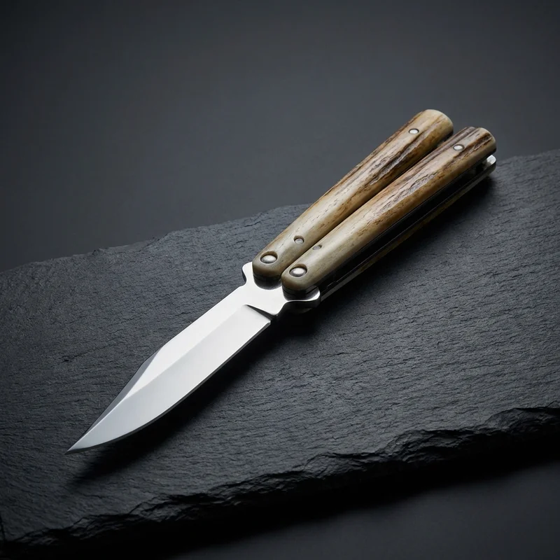 Bear & Son 114B — Stainless Steel Butterfly Knife Bone Handle - 1