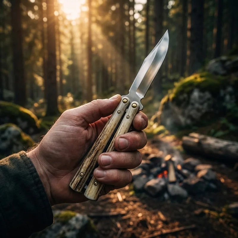 Bear & Son 114B — Stainless Steel Butterfly Knife Bone Handle - 5