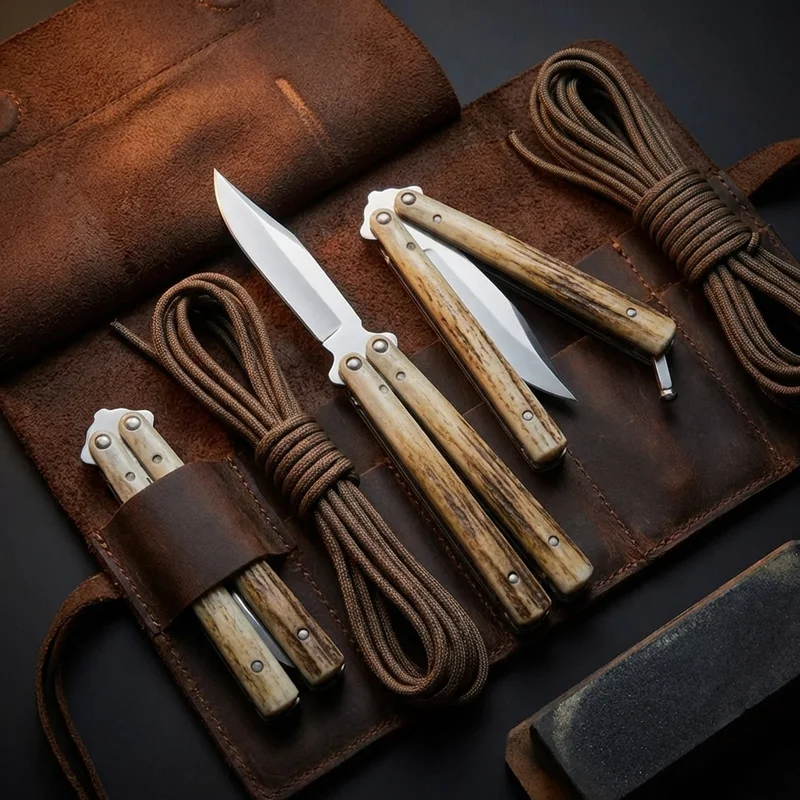 Bear & Son 114B — Stainless Steel Butterfly Knife Bone Handle - 6