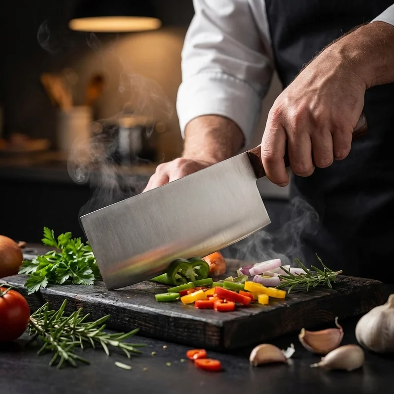 Shi Ba Zi Zuo — Carbon Steel Bone Chopper Cleaver Rosewood Handle - 5