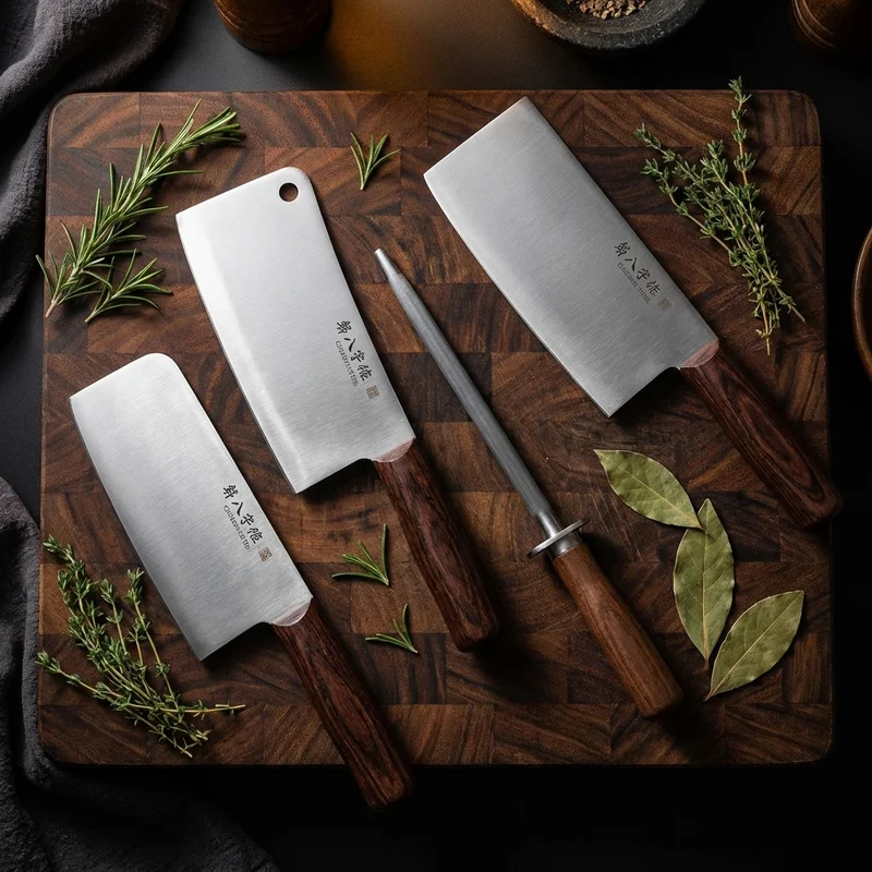 Shi Ba Zi Zuo — Carbon Steel Bone Chopper Cleaver Rosewood Handle - 6