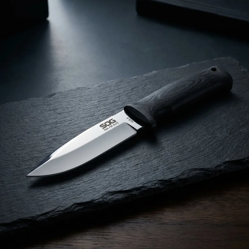 SOG SEAL Pup Elite — AUS-8 Stainless Combat Knife GRN Nylon Handle - 1