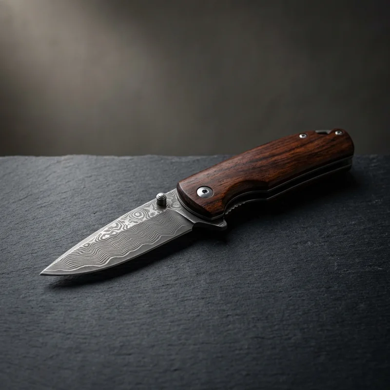 Boker Damascus Dark — 67-Layer Folding Knife Cocobolo Handle - 1