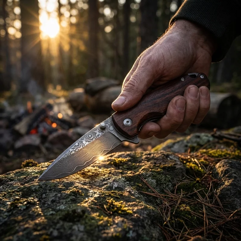 Boker Damascus Dark — 67-Layer Folding Knife Cocobolo Handle - 5