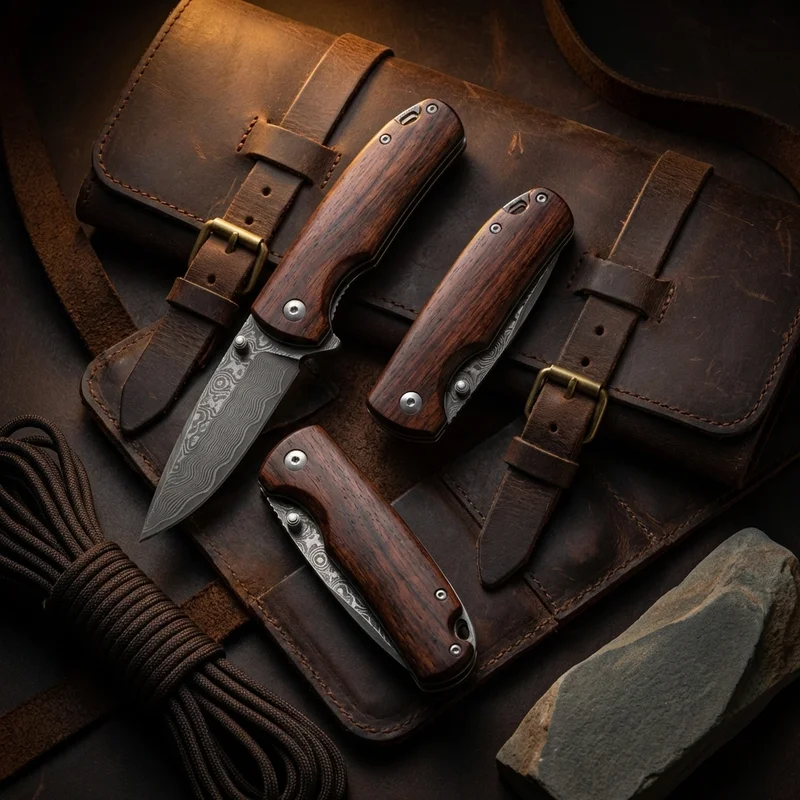 Boker Damascus Dark — 67-Layer Folding Knife Cocobolo Handle - 6