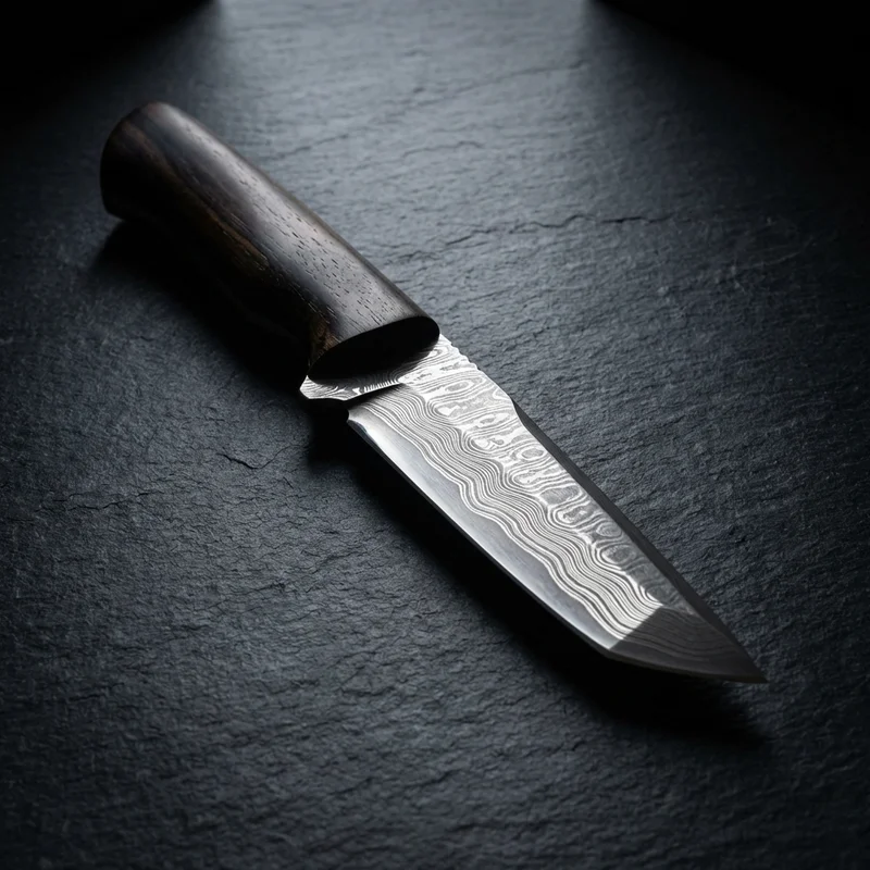 Falcon Blades — Damascus Tanto Fixed Blade VG-10 Core Ebony Handle - 1