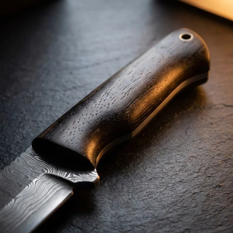 Falcon Blades — Damascus Tanto Fixed Blade VG-10 Core Ebony Handle - 3