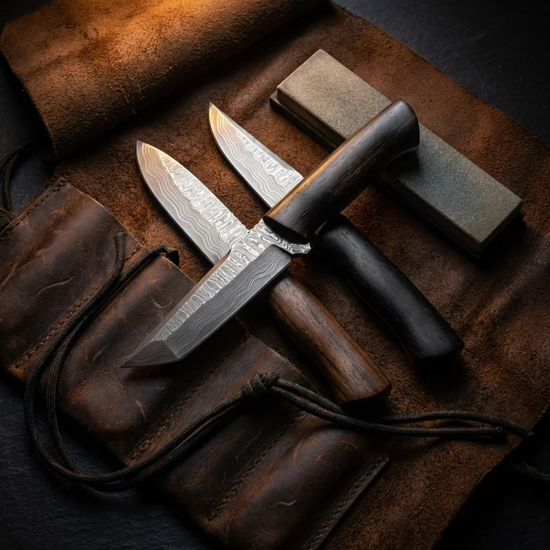 Falcon Blades — Damascus Tanto Fixed Blade VG-10 Core Ebony Handle - 6