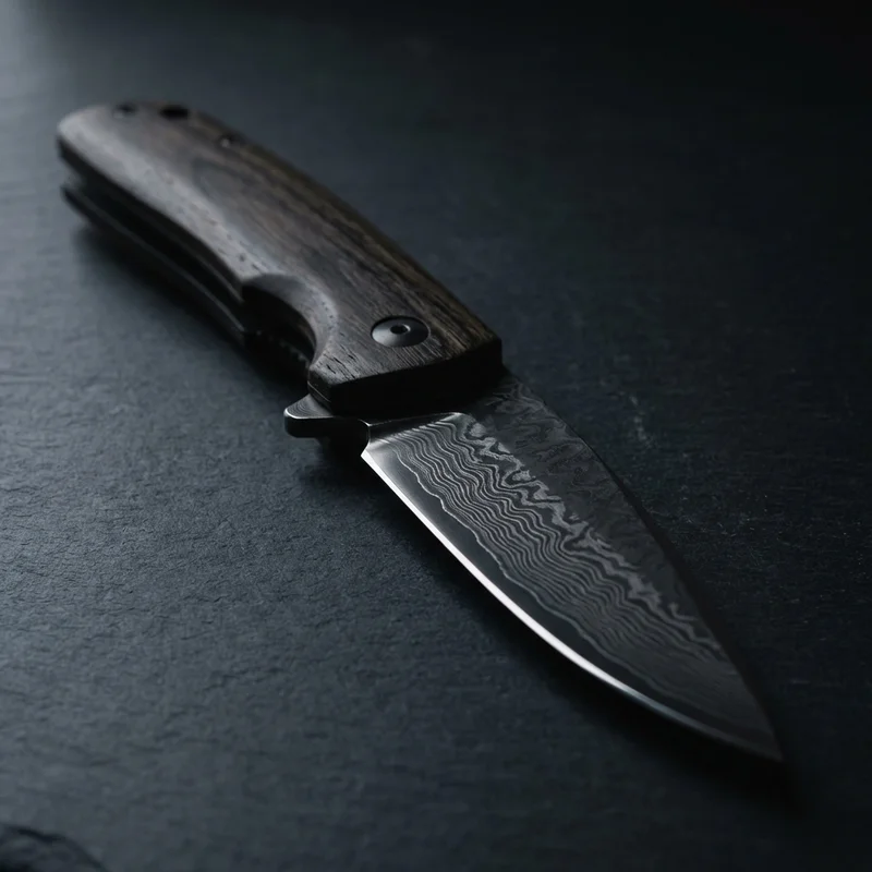 Miyabi Black 5000MCD — Damascus Folding Knife VG-10 Core Birch Handle - 1