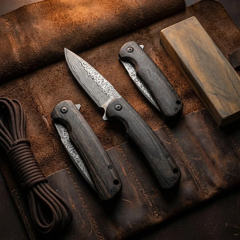 Miyabi Black 5000MCD — Damascus Folding Knife VG-10 Core Birch Handle - 6