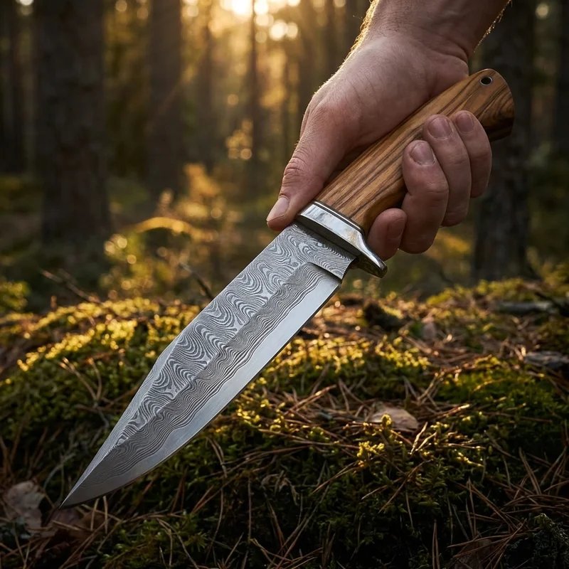 White Deer — 256-Layer Damascus Bowie Knife Olive Wood Handle - 5