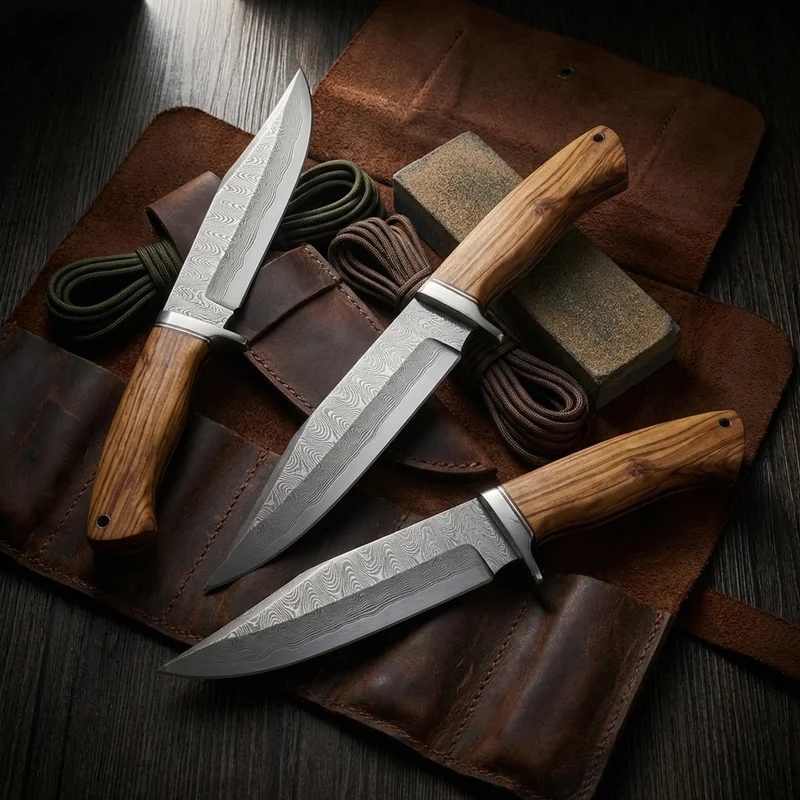 White Deer — 256-Layer Damascus Bowie Knife Olive Wood Handle - 6