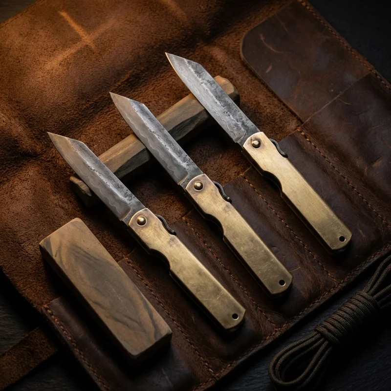 Nagao — Traditional Higonokami Knife Blue Paper Steel Brass Handle - 6