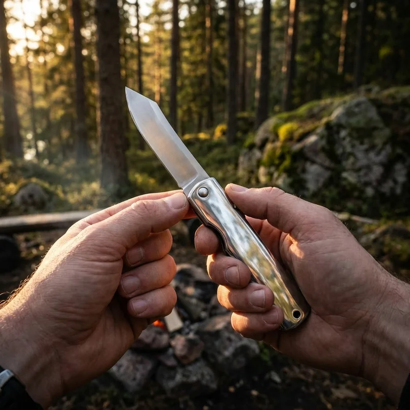 Motosuke Nagao — Higonokami Folding Knife White Paper Steel Chrome Handle - 5