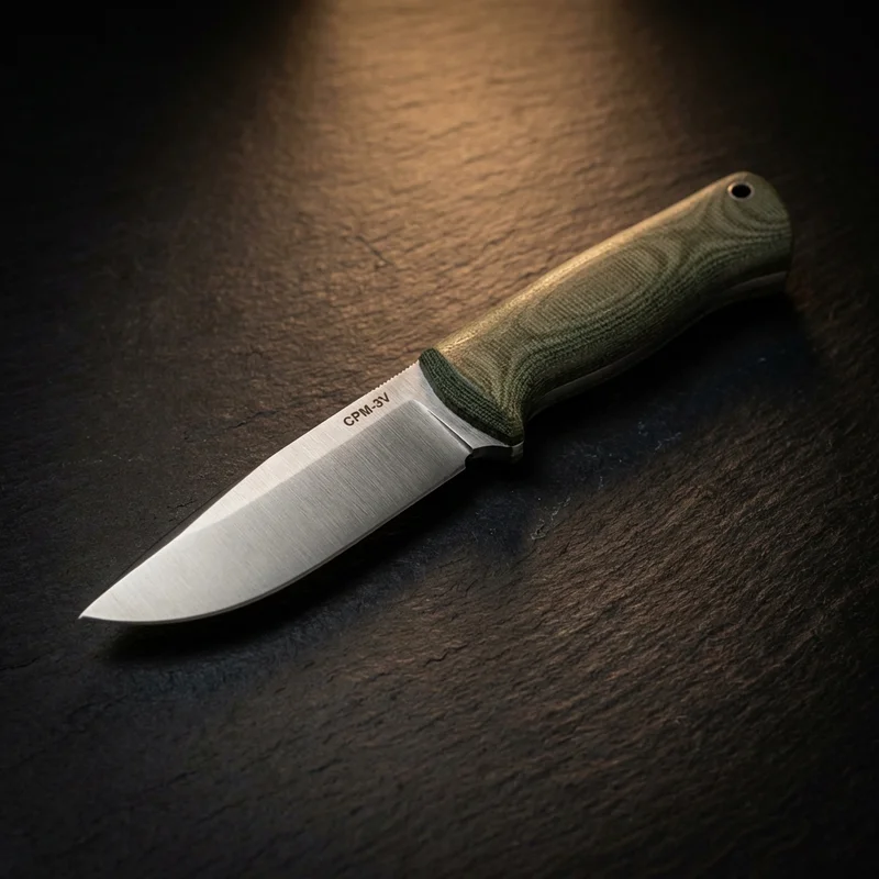 Bark River Bravo 1 — CPM-3V Steel Hunting Knife Green Canvas Micarta Handle - 1