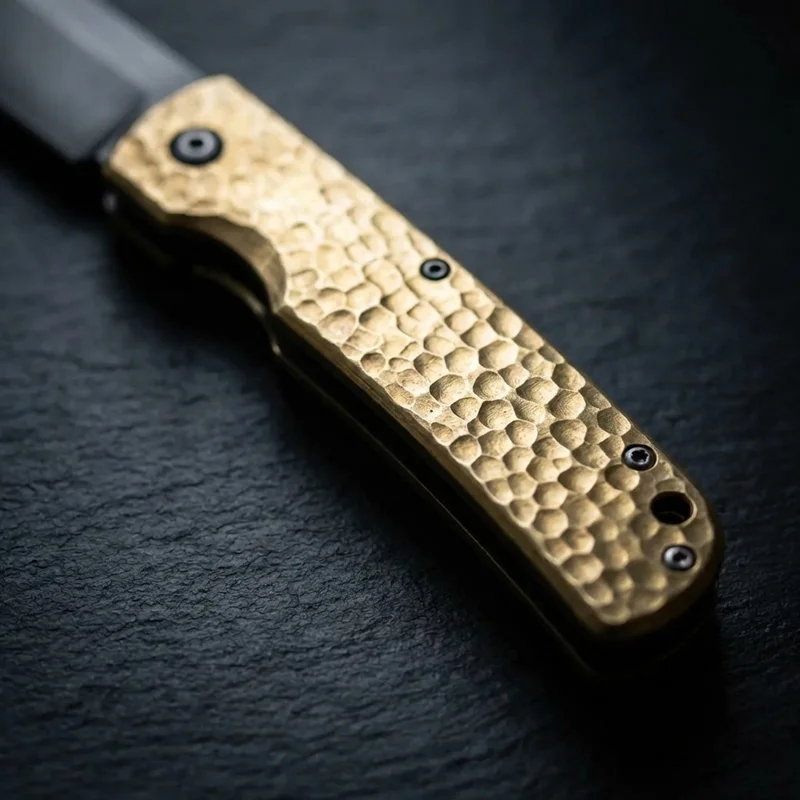 Higo Taka — Aogami Super Steel Japanese Friction Folder Hammered Brass Handle - 3