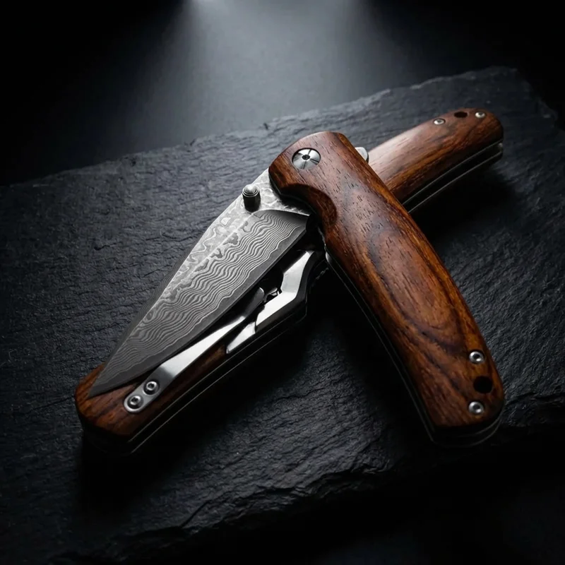 Mcusta Shinra Mixture — VG-10 Damascus Japanese Folding Knife Cocobolo Handle - 4