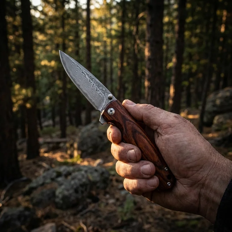 Mcusta Shinra Mixture — VG-10 Damascus Japanese Folding Knife Cocobolo Handle - 5