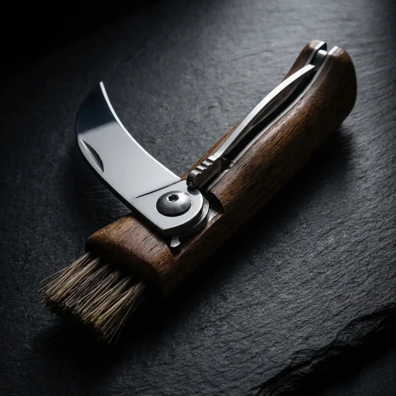 Fox Knives — Mushroom Harvesting Knife 420C Steel Walnut Handle with Bristle Brush - 4