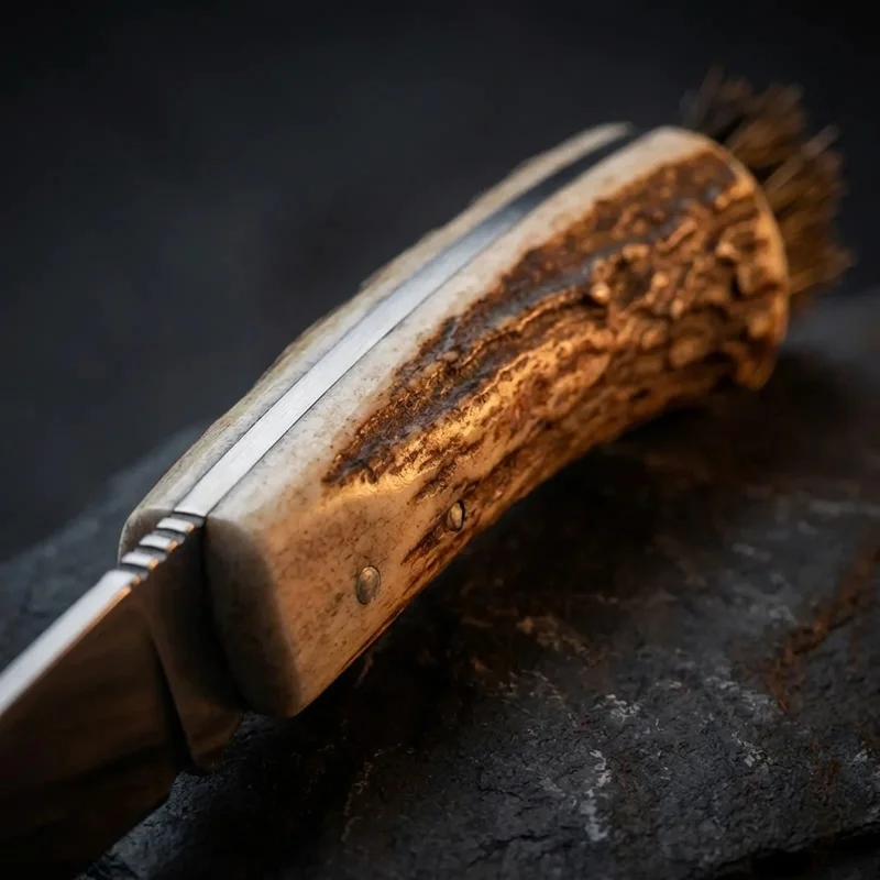 Linder — Mushroom Knife Carbon Steel Stag Horn Handle with Boar Bristle - 3