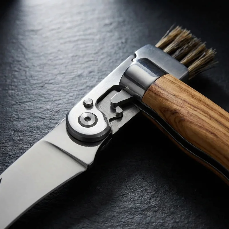 Maserin — Mushroom Foraging Knife Stainless Steel Olive Wood Handle with Brush - 4
