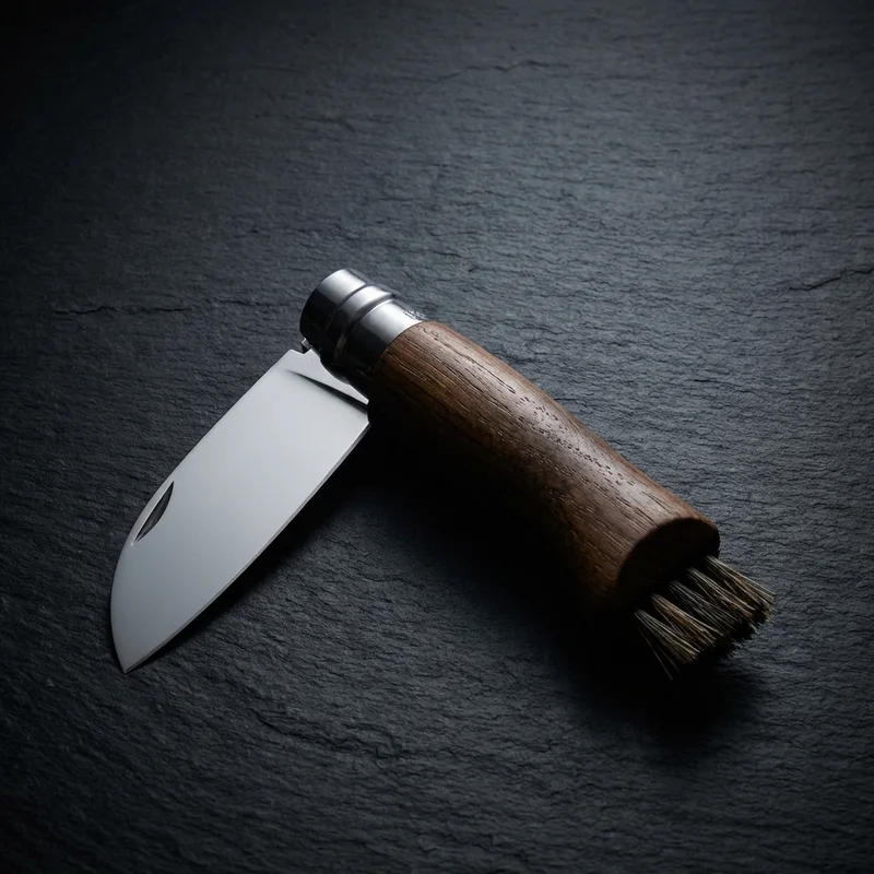 Opinel N°08 — Mushroom Knife Sandvik Steel Oak Handle with Boar Bristle Brush - 1