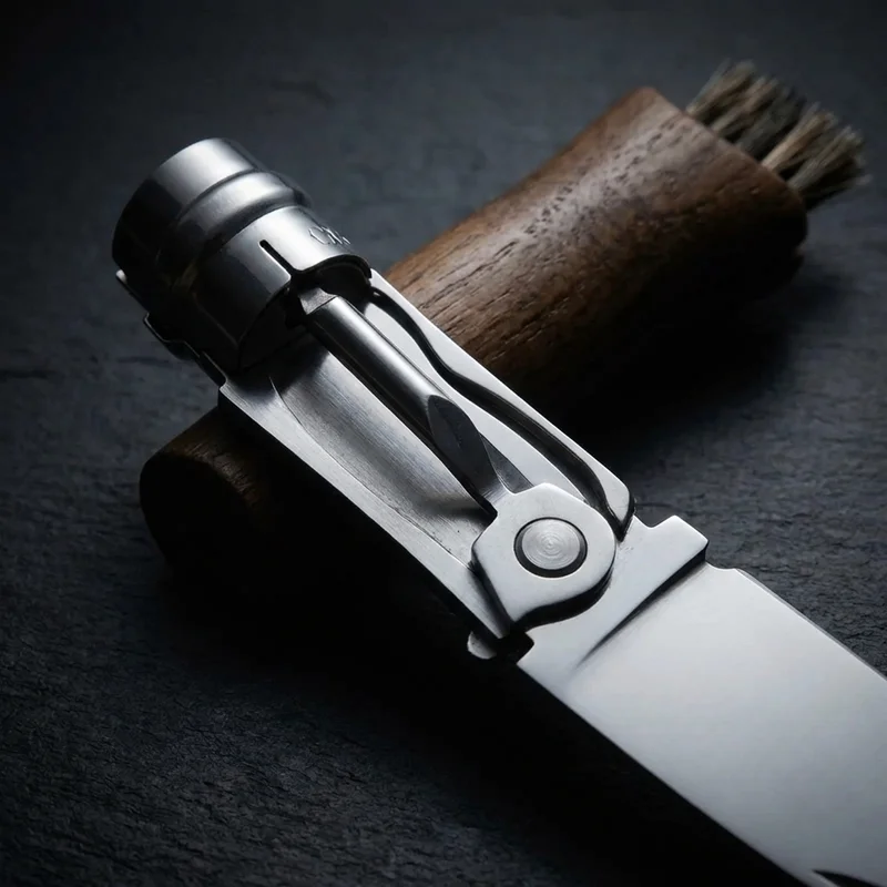 Opinel N°08 — Mushroom Knife Sandvik Steel Oak Handle with Boar Bristle Brush - 4