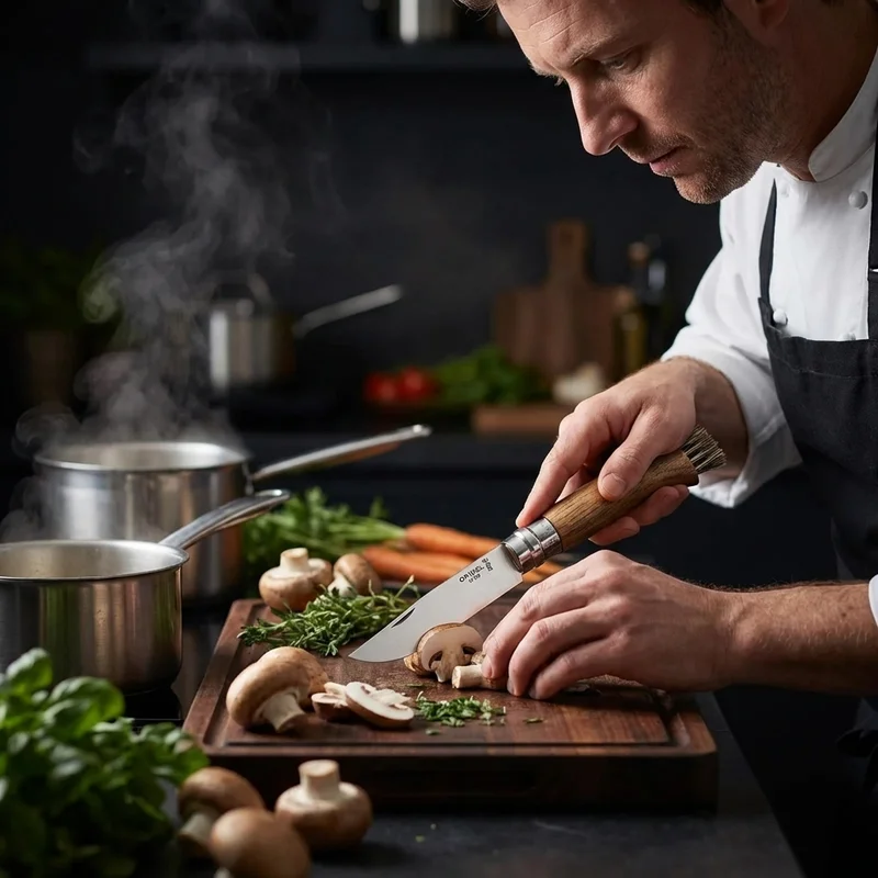 Opinel N°08 — Mushroom Knife Sandvik Steel Oak Handle with Boar Bristle Brush - 5