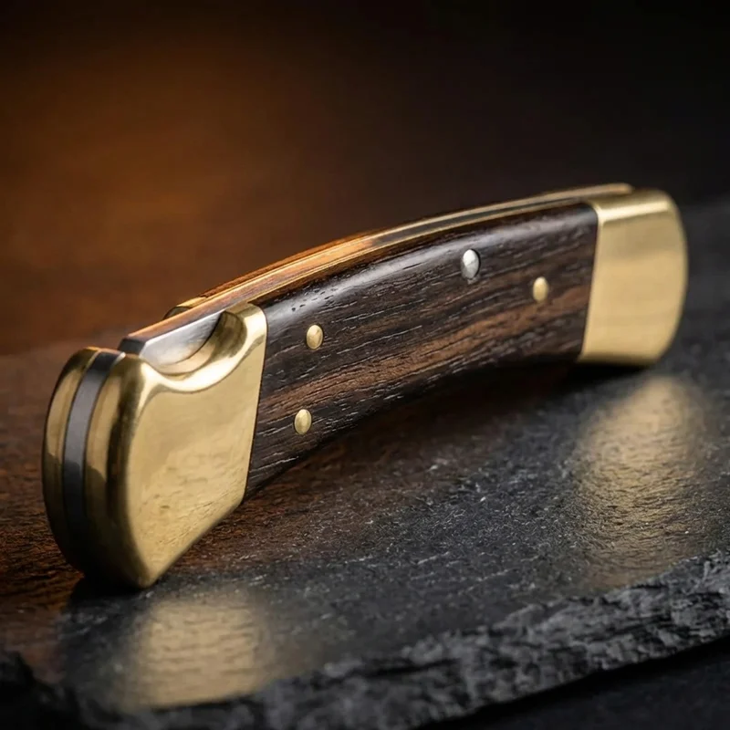 Buck 110 — Folding Hunter Pocket Knife 420HC Steel Ebony Dymondwood Brass Bolsters - 3