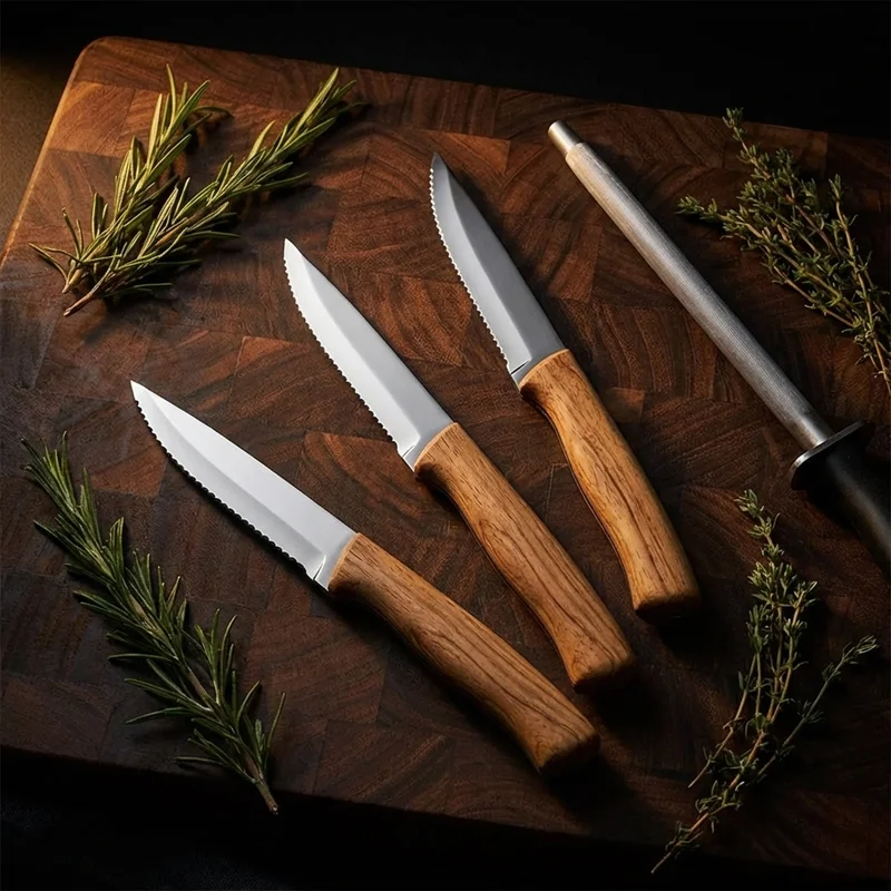 Deejo — Serrated Steak Knife Juniper Wood Handle - 6