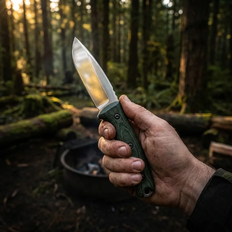 TOPS BOB Fieldcraft — 154CM Stainless Survival Knife Green Canvas Micarta - 5