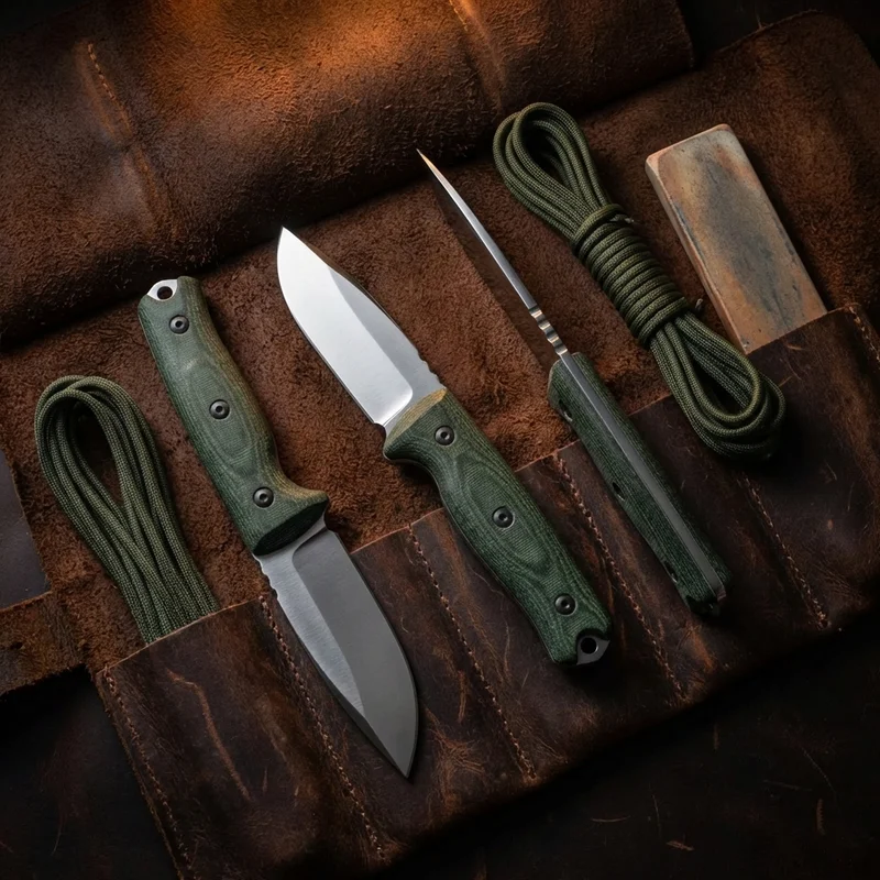 TOPS BOB Fieldcraft — 154CM Stainless Survival Knife Green Canvas Micarta - 6