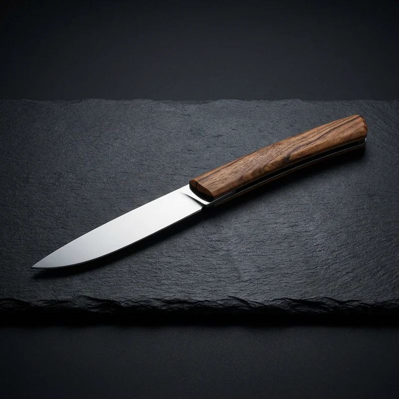 Deejo — Minimalist Table Knife Titanium Finish Juniper Wood Handle - 1