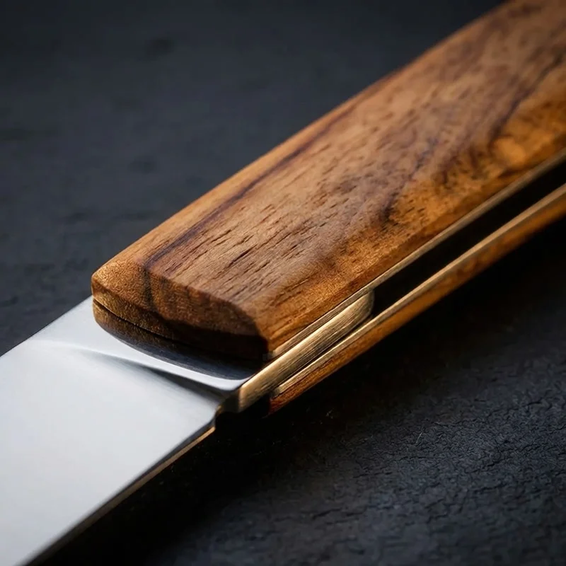 Deejo — Minimalist Table Knife Titanium Finish Juniper Wood Handle - 3