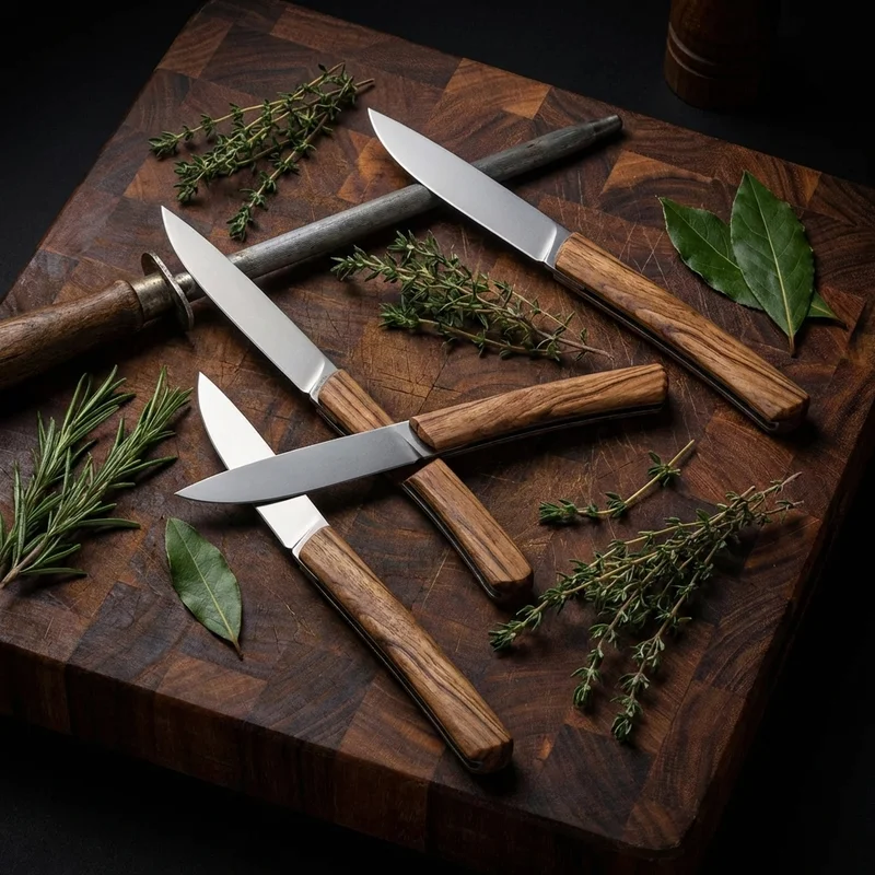 Deejo — Minimalist Table Knife Titanium Finish Juniper Wood Handle - 6